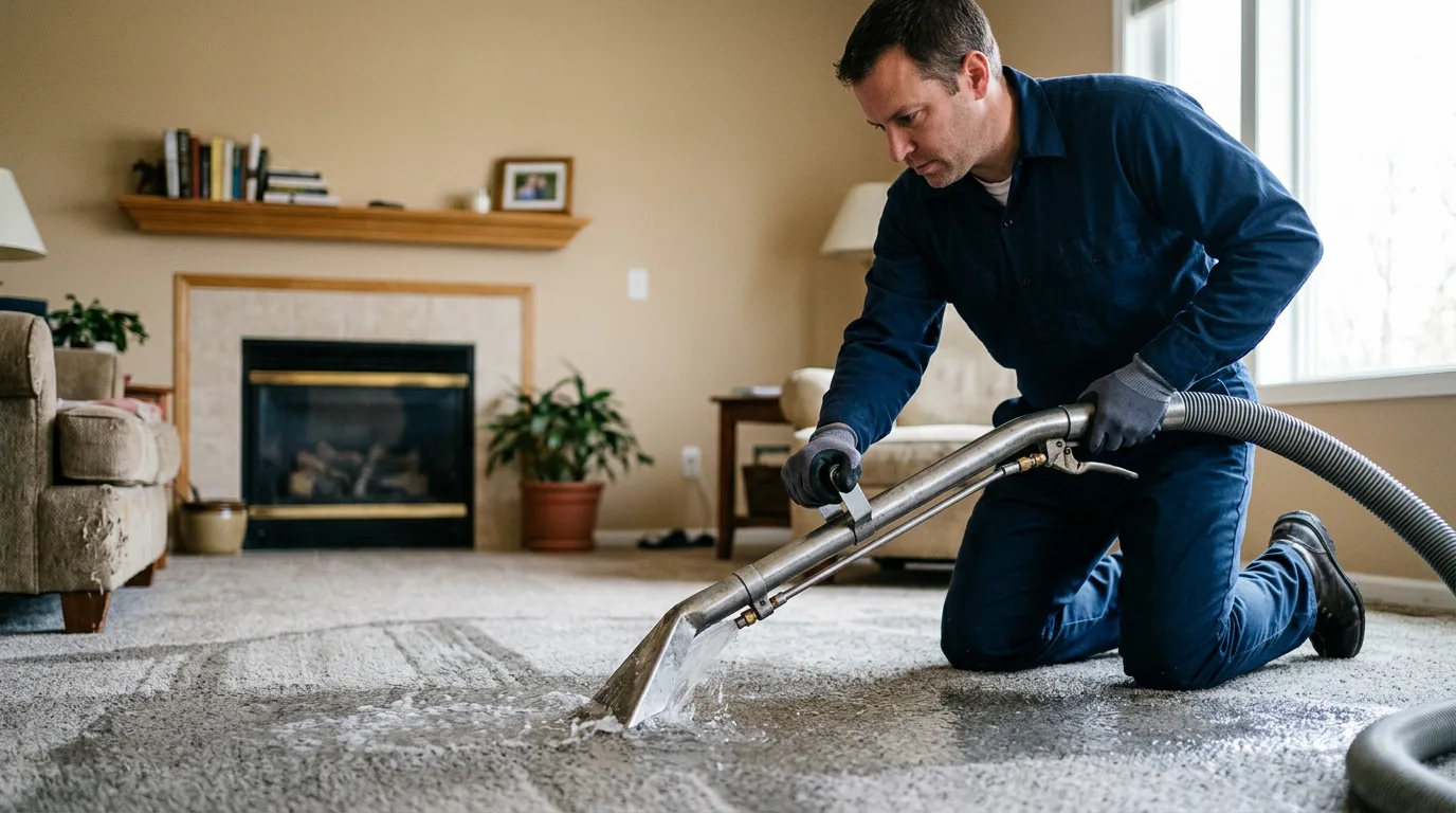 Water damage restoration technician working near Kirkwood, IL